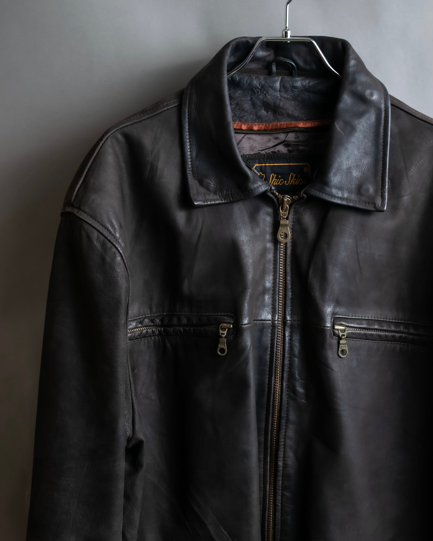 "Vintage oversized zip up leather jacket"