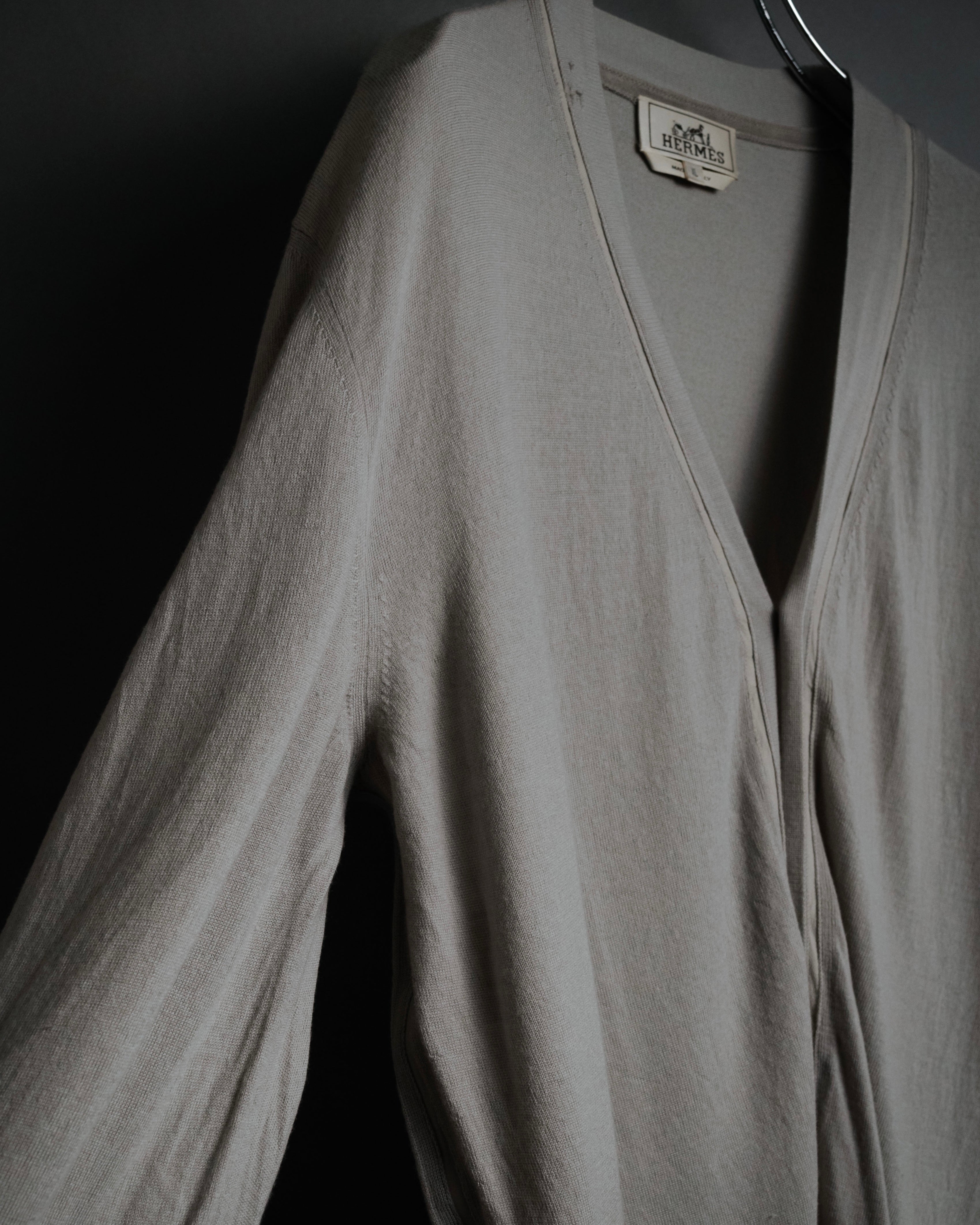 “HERMES” 2000’s Lambskin trimmed high gauge wool cardigan