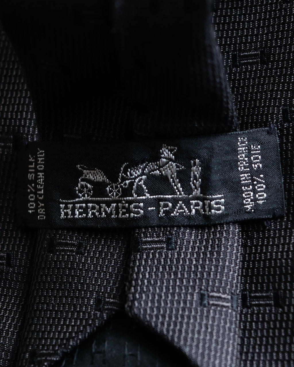 "HERMES" H embroidered pattern silk neck tie