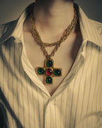 –SPECIAL– "CHANEL" 80's Gripoix Byzantine cross pendant necklace