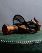 "PRADA" Logo engraved black round frame sunglasses