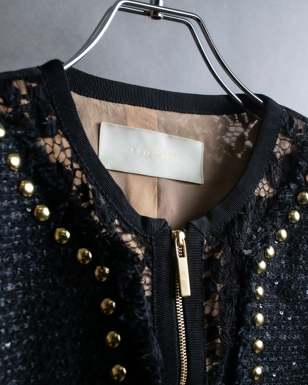 Reserved "Elie Saab" Gold stud detail tweed jacket