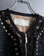 Reserved "Elie Saab" Gold stud detail tweed jacket