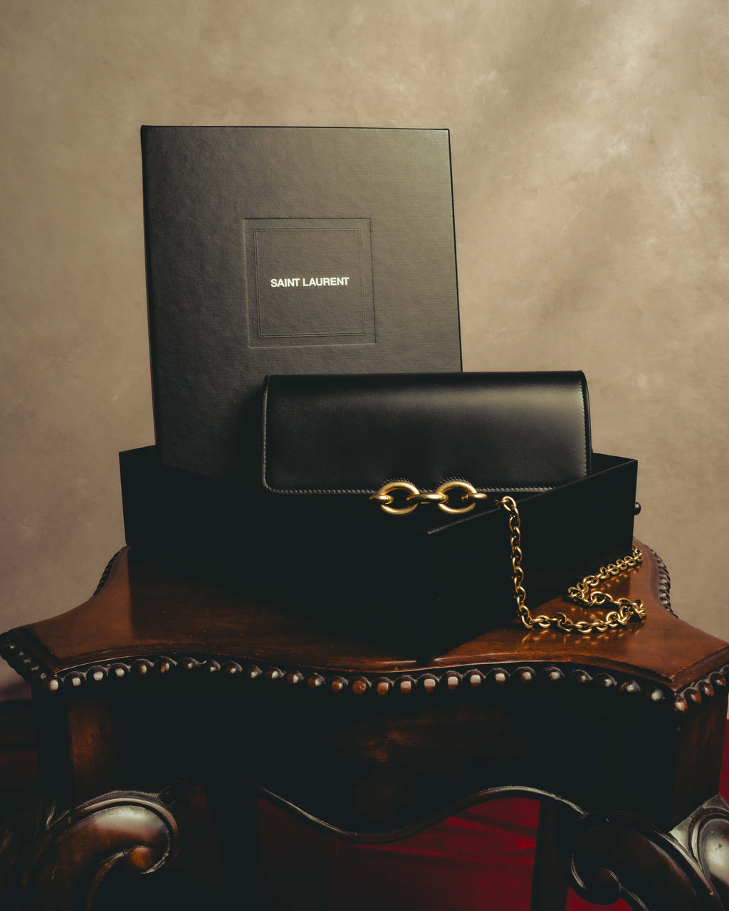 -SPECIAL- “Saint Laurent” 20’s Le Maillon smooth leather chain wallet