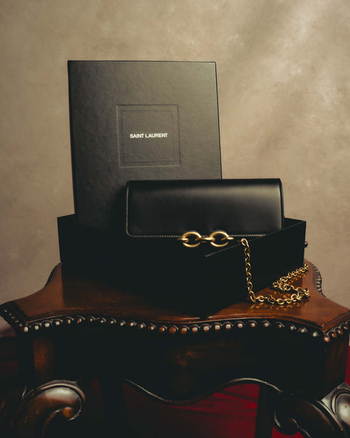 -SPECIAL- “Saint Laurent” 20’s Le Maillon smooth leather chain wallet