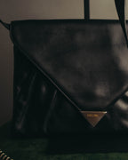 "CELINE" 70's-80's Classic black leather shoulder bag