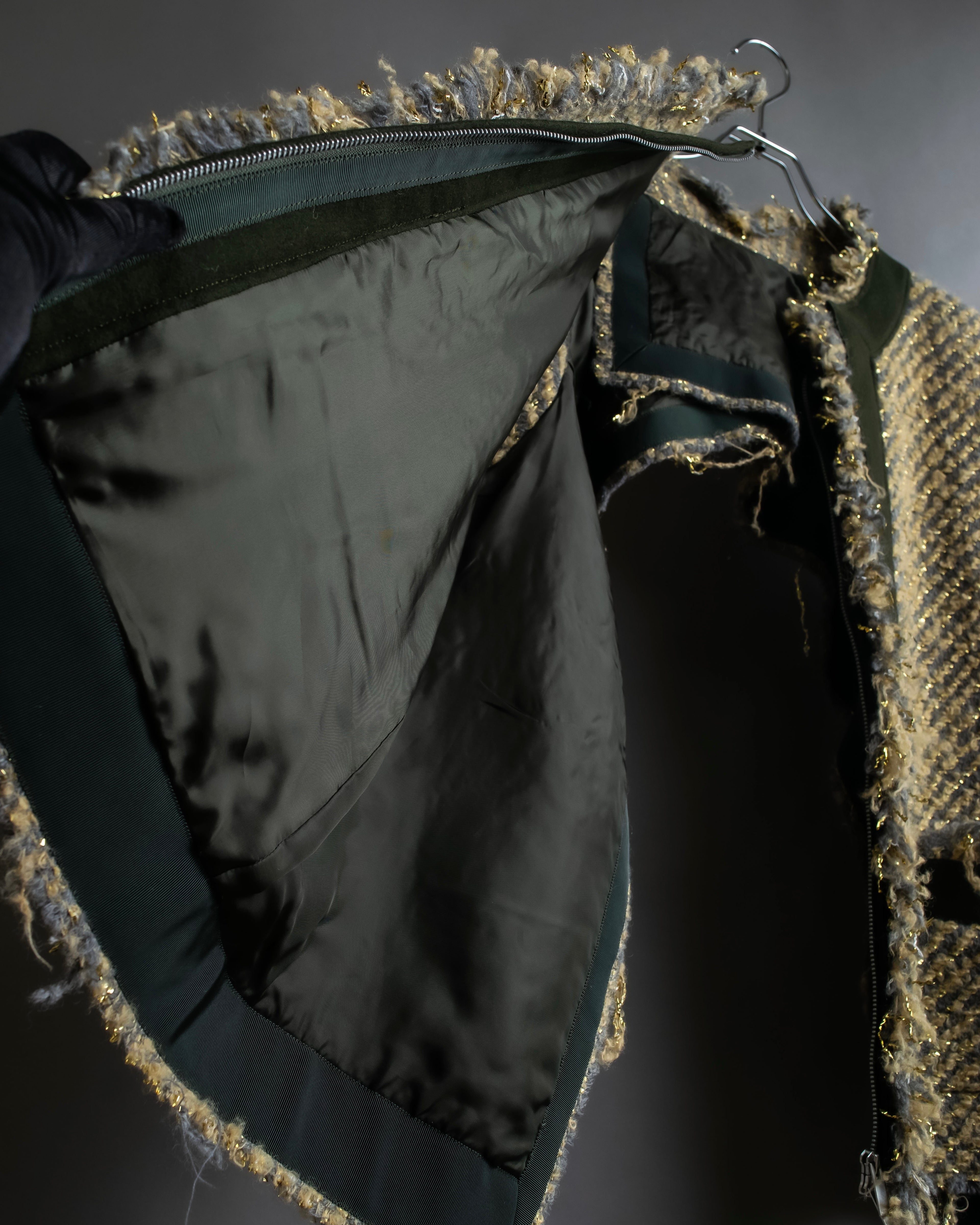 "sacai" Asymmetrical design double zipper tweed vest