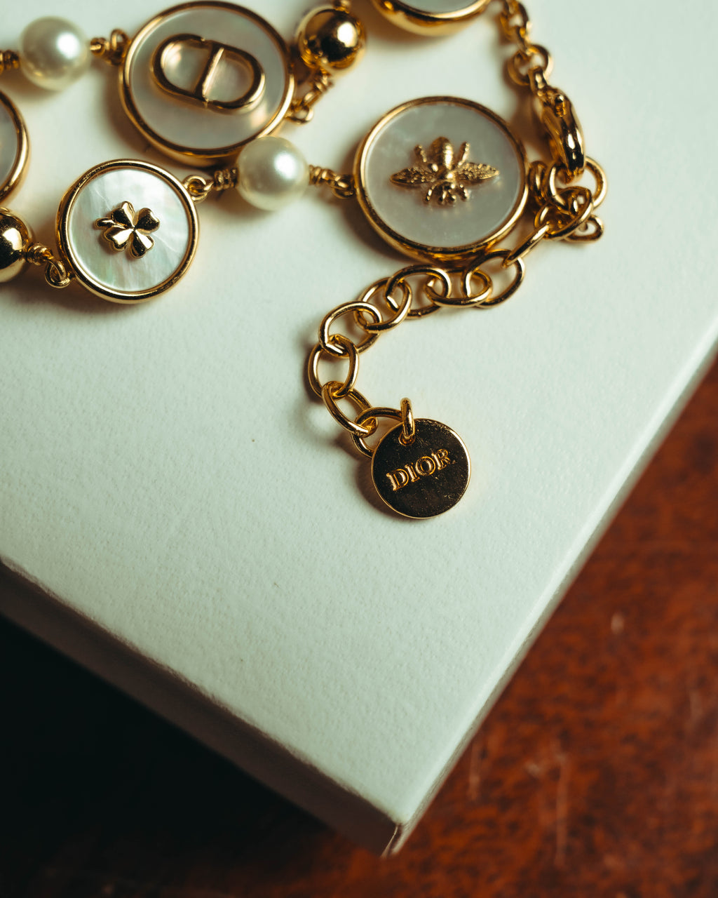 "Christian Dior" 20's Iridescent mother of pearl charm bracelet