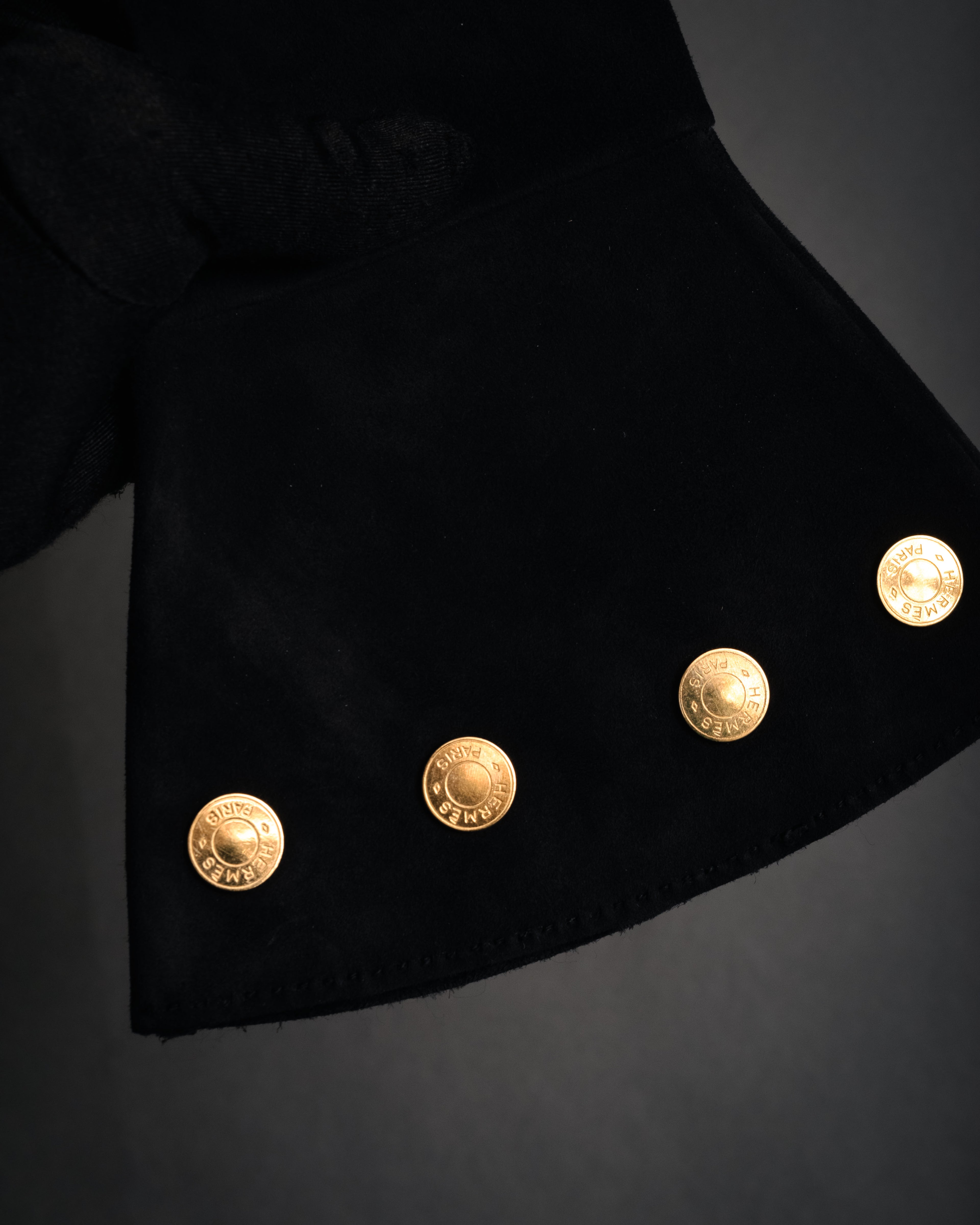 “HERMES” 90’s-00’s Gauntlet serier button suede gloves