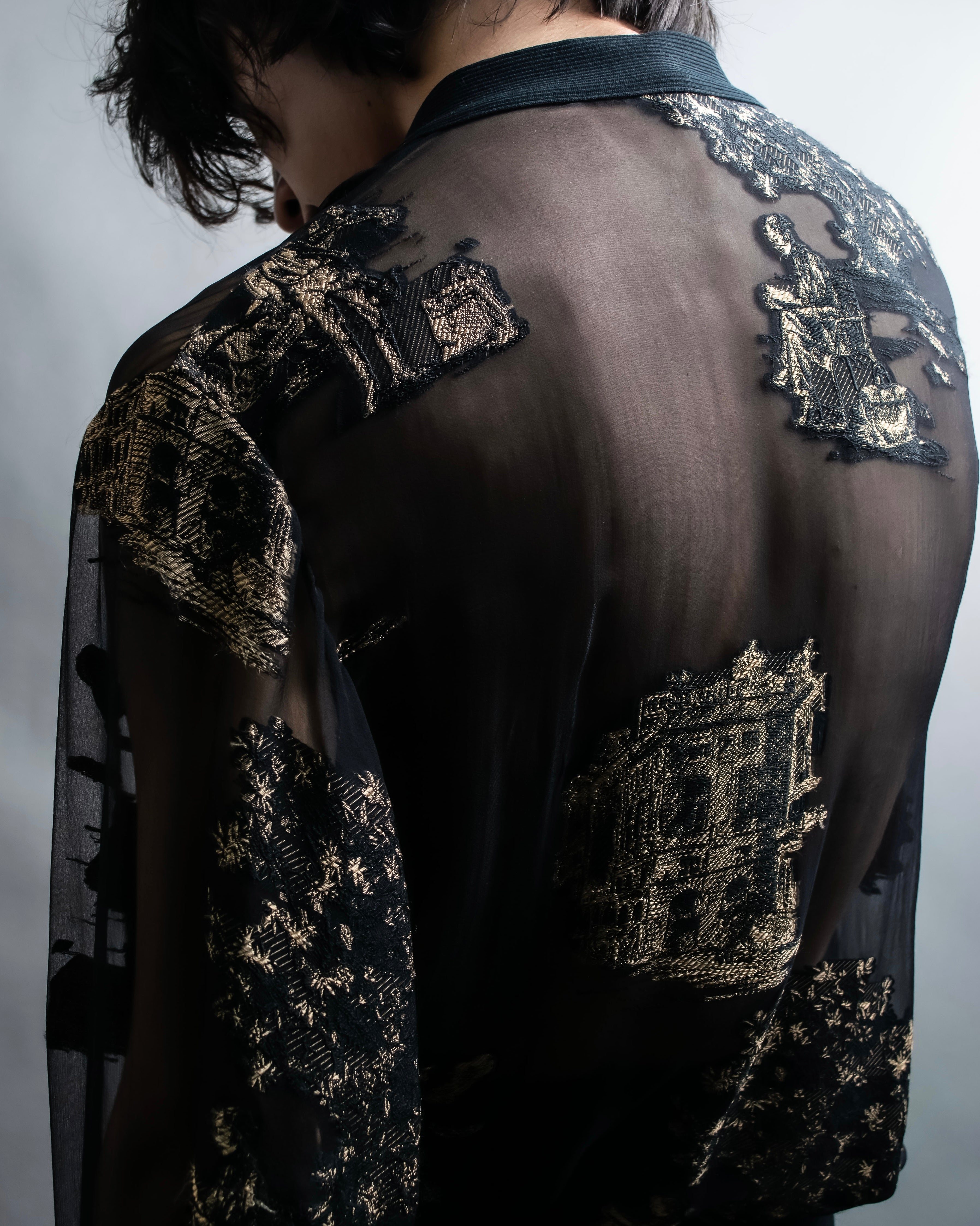 "HERMES" Embroidered design see through cardigan