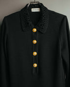 -SPECIAL- “Yves Saint Laurent” 90’s crochet collar pearl button knit pullover