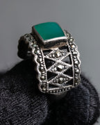 "Vintage green stone top silver ring"