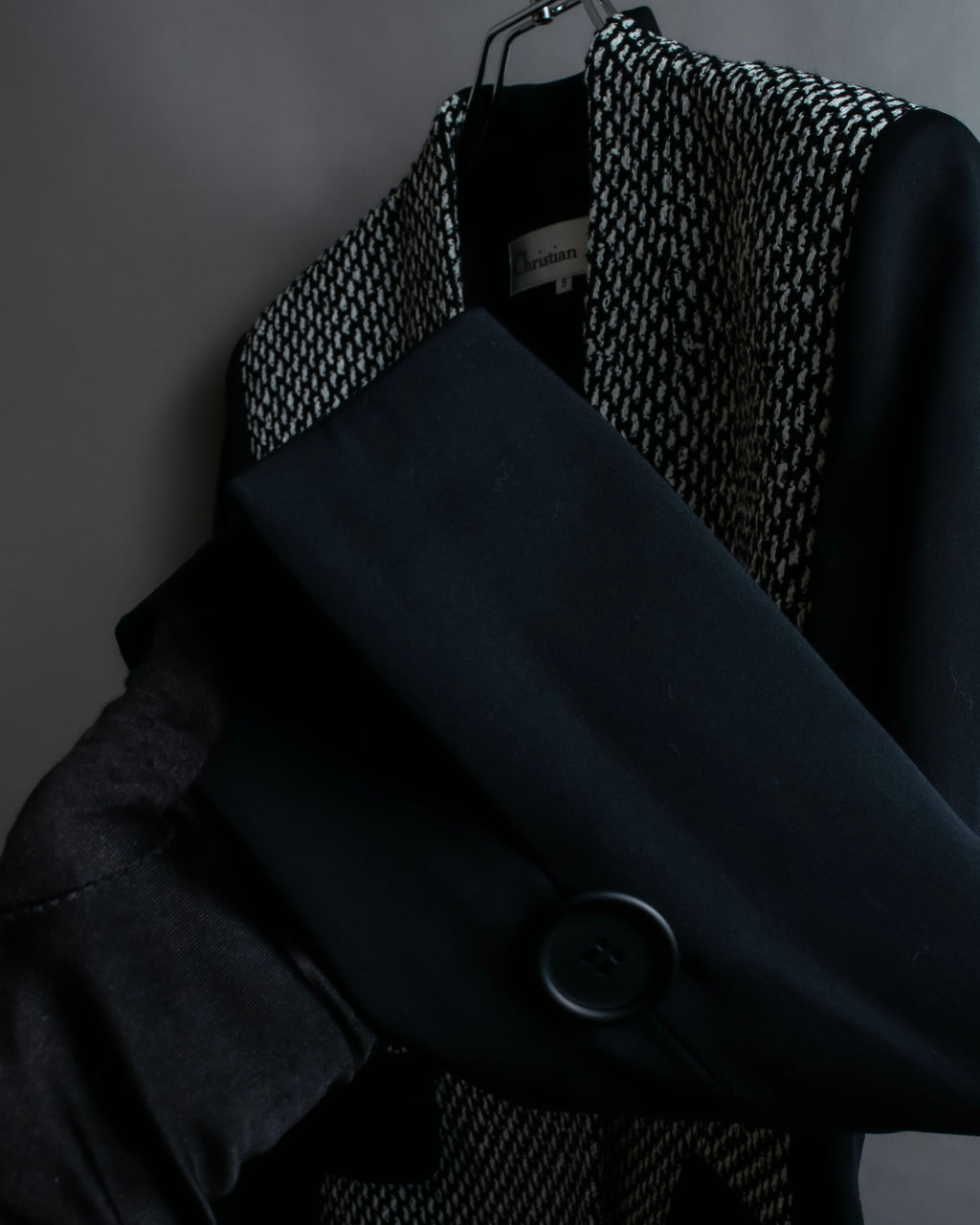 "Christian Dior" Jacquard switching design no-collar jacket