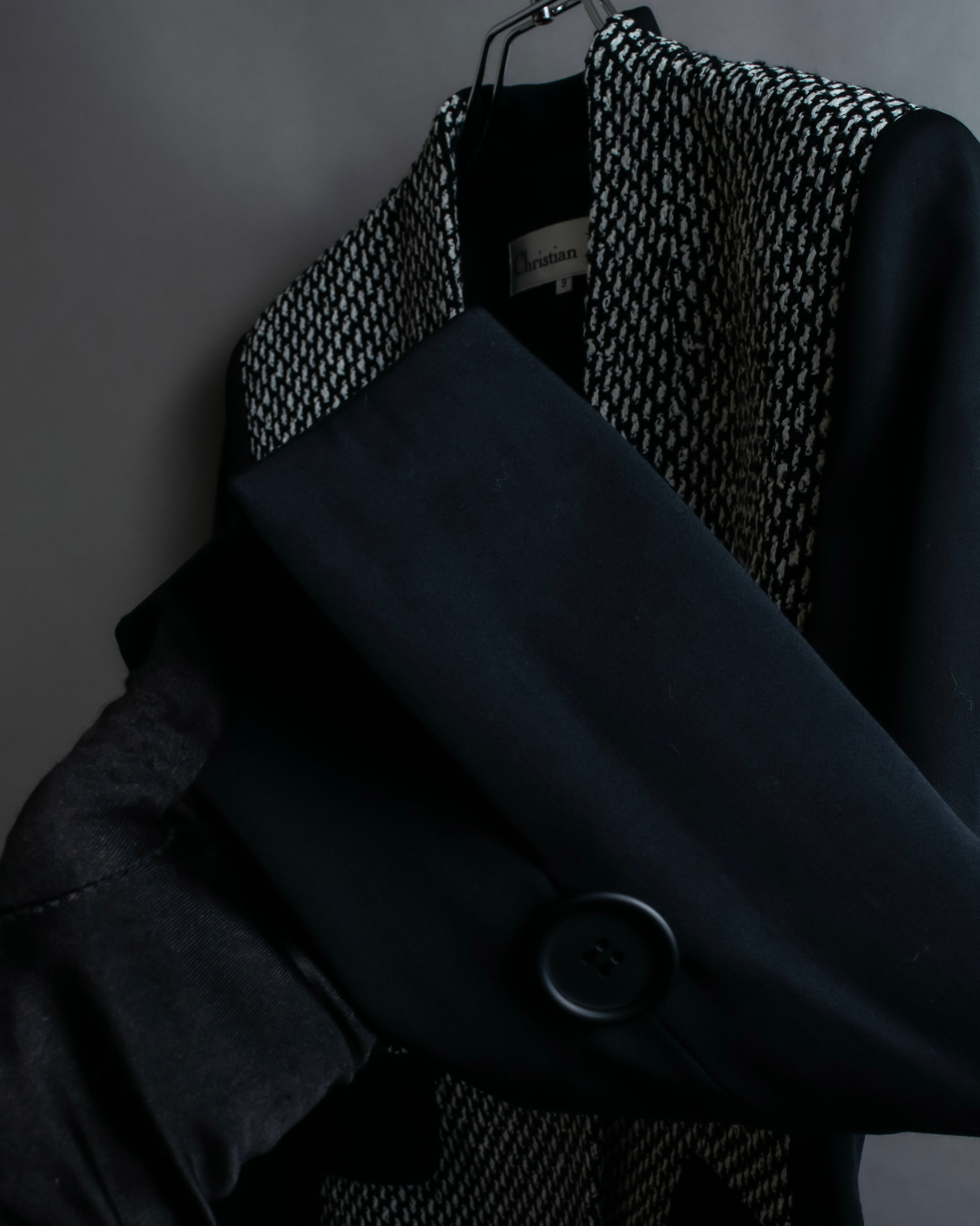 "Christian Dior" Jacquard switching design no-collar jacket