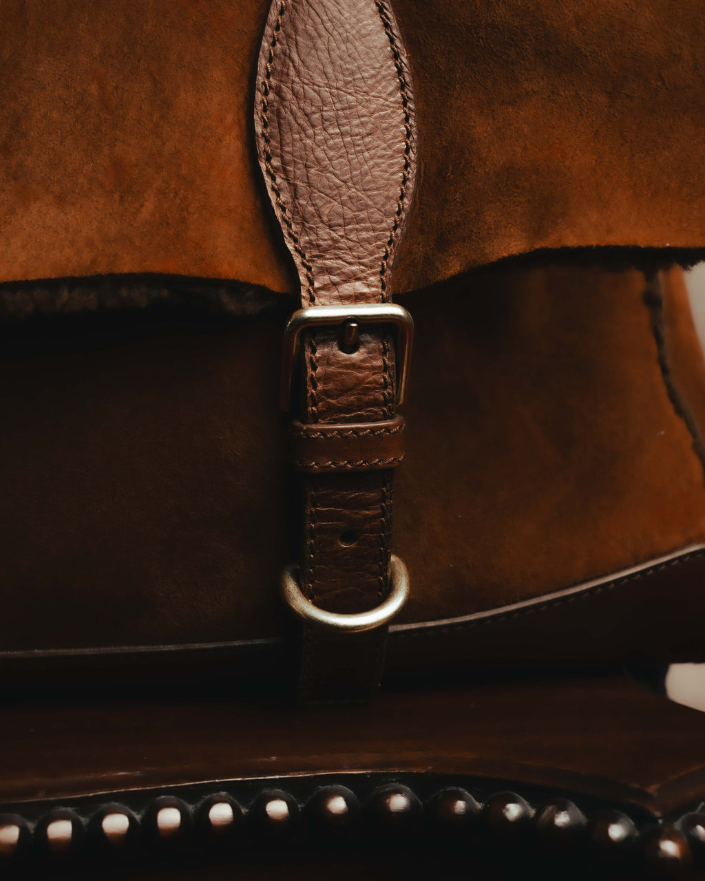 -SPECIAL- "Yves Saint Laurent" 00's Luxurious shearling double buckle messenger bag