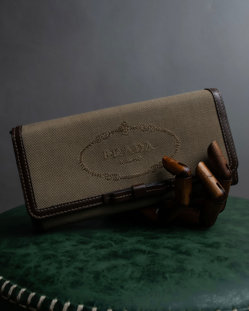 "PRADA" Logo engraved canvas combination long wallet