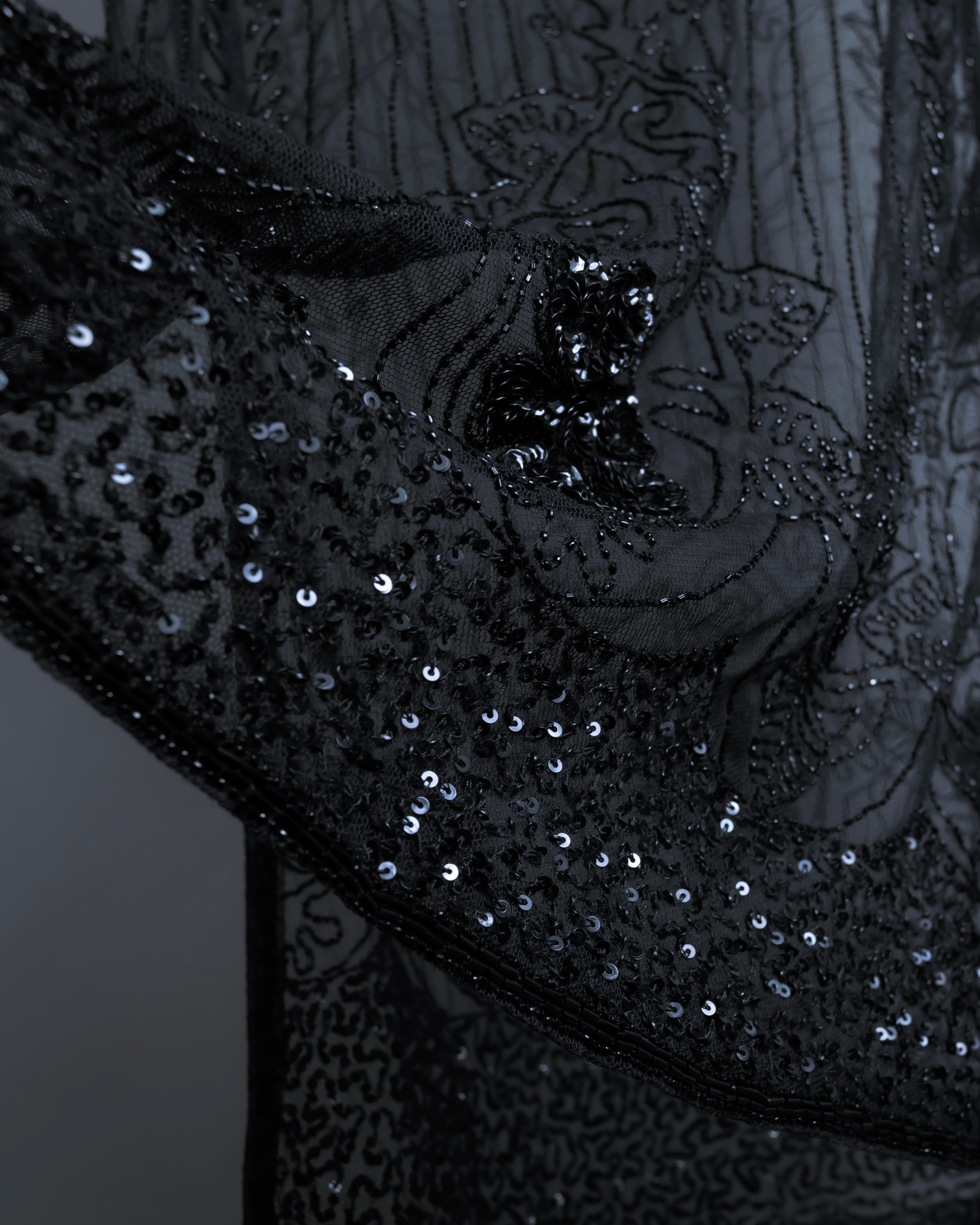 "RRL Ralph Lauren" Sequined beaded plant motif tulle sleeveless dress