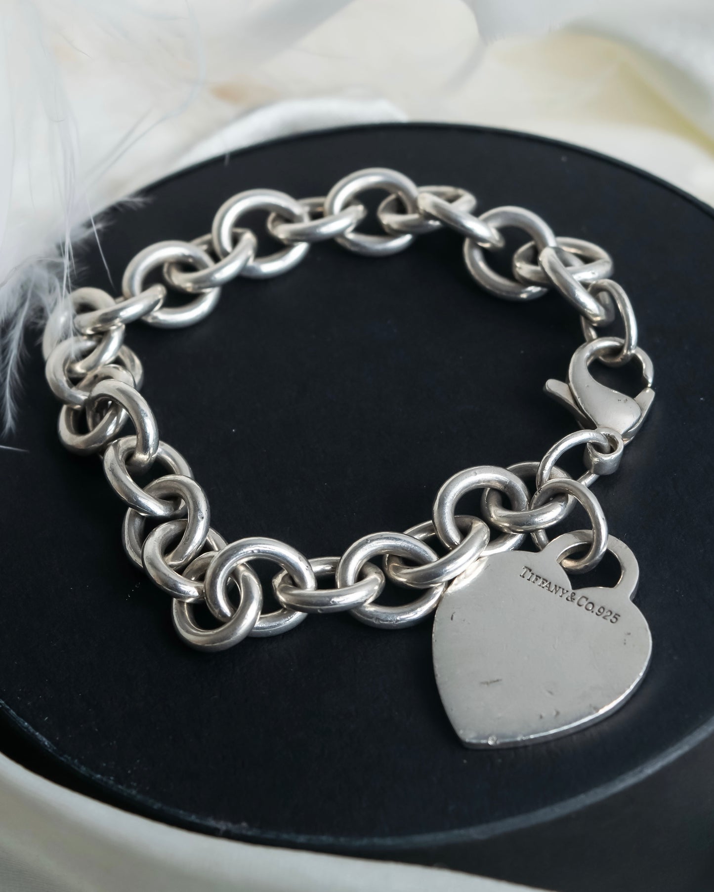 "Tiffany&Co" Heart motif sterling silver chain bracelet