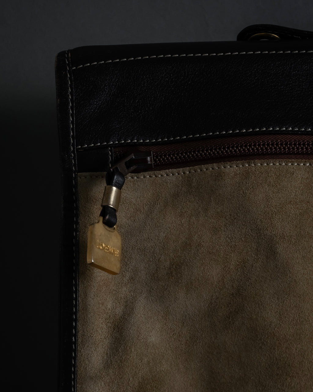 "LOEWE" 80's-90's Logo engraved suede leather combination business bag