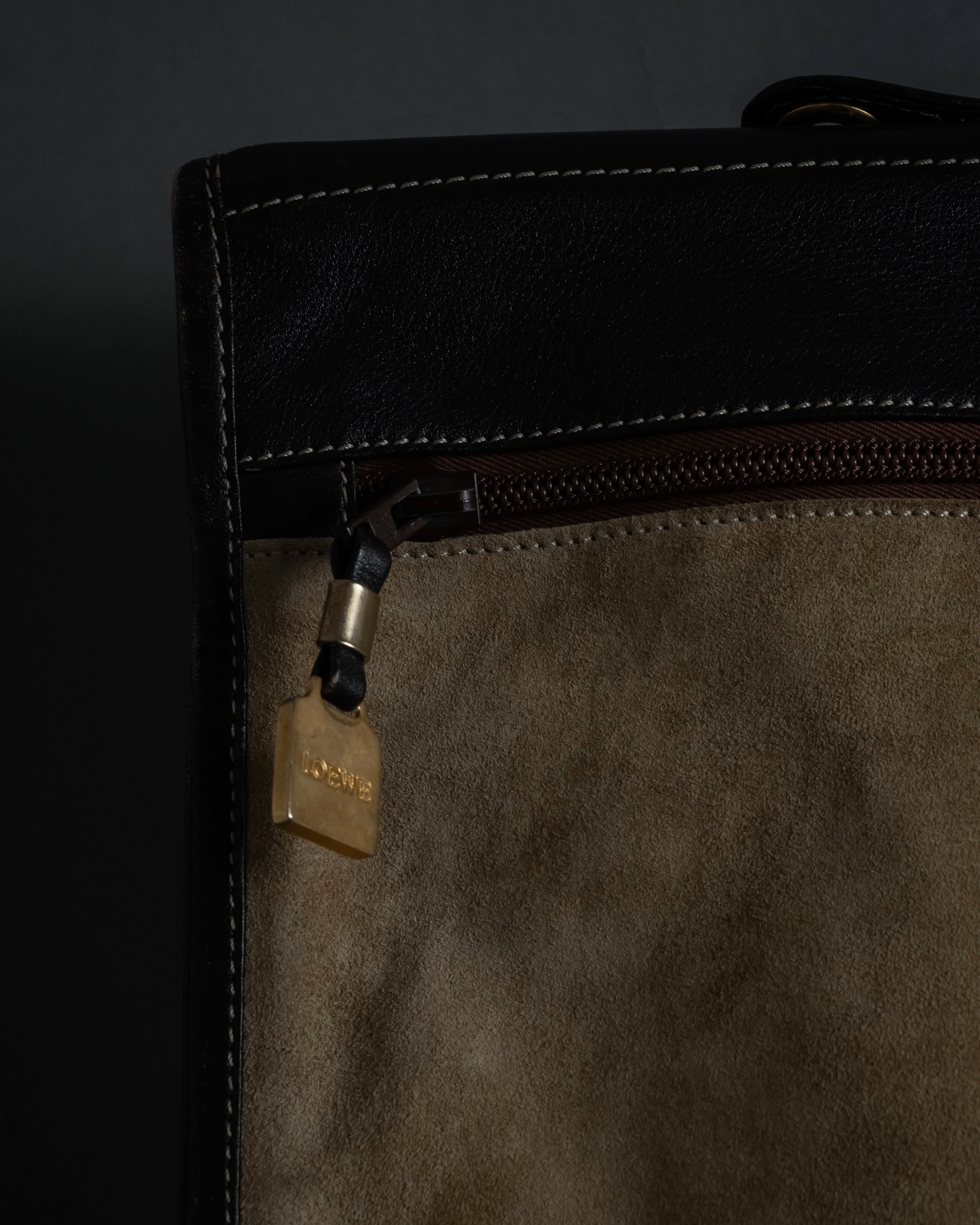 "LOEWE" 80's-90's Logo engraved suede leather combination business bag