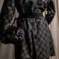 "FENDI" Pecan checkered belted mid length coat