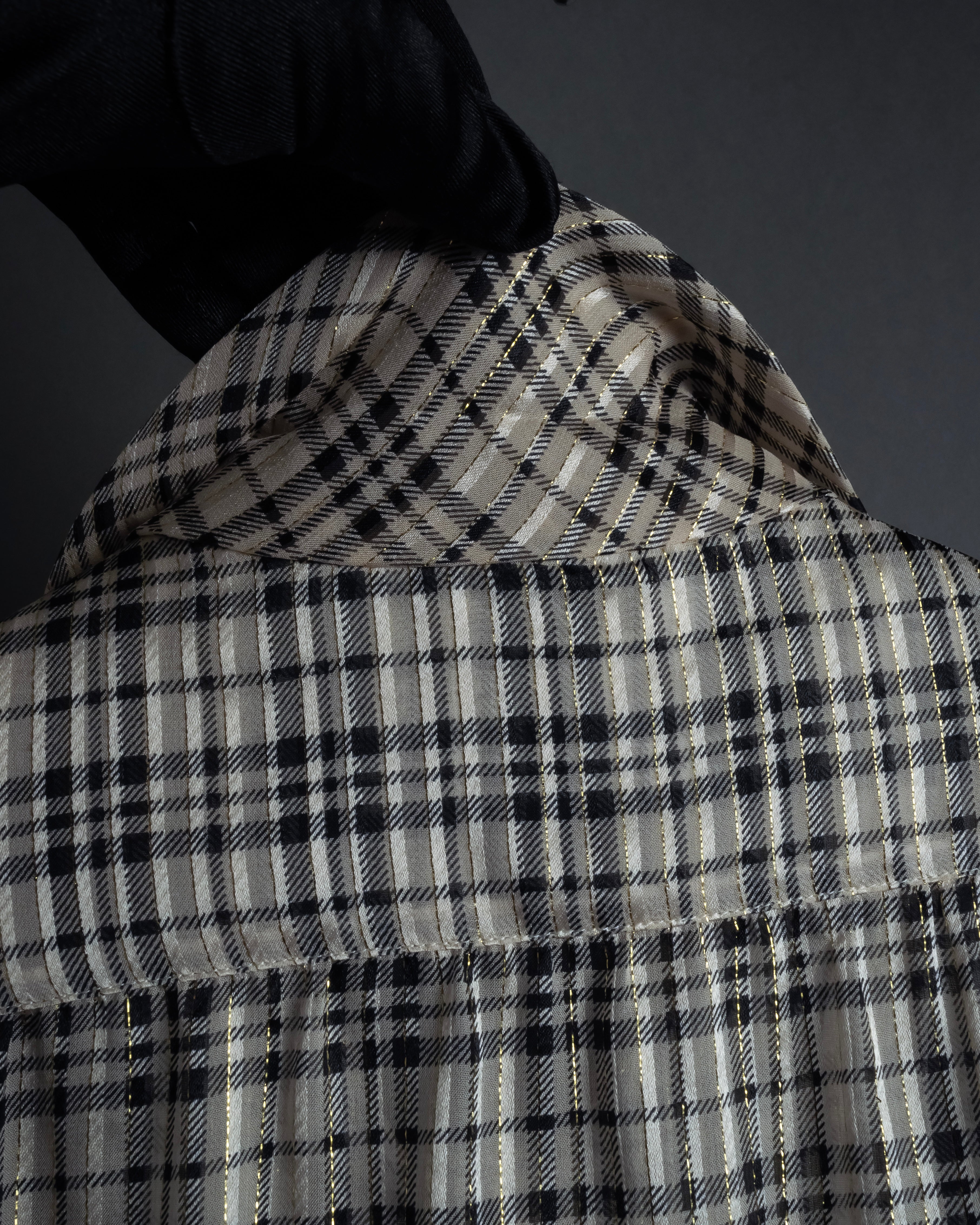"Saint Laurent" Lame check pattern bow tie shirt
