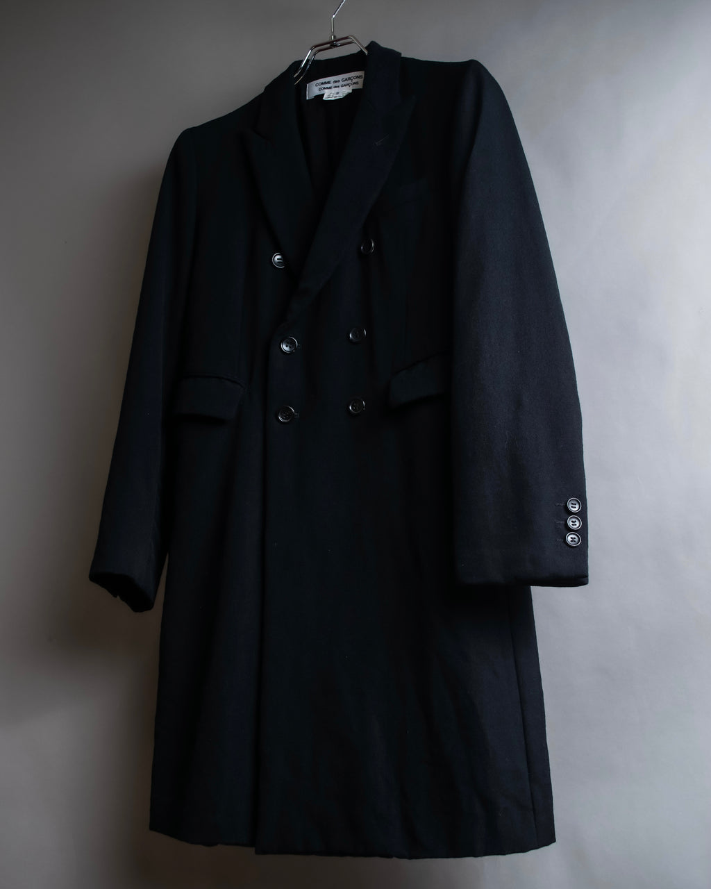 "COMME des GARCONS" Peaked lapel double-breasted long tailored jacket