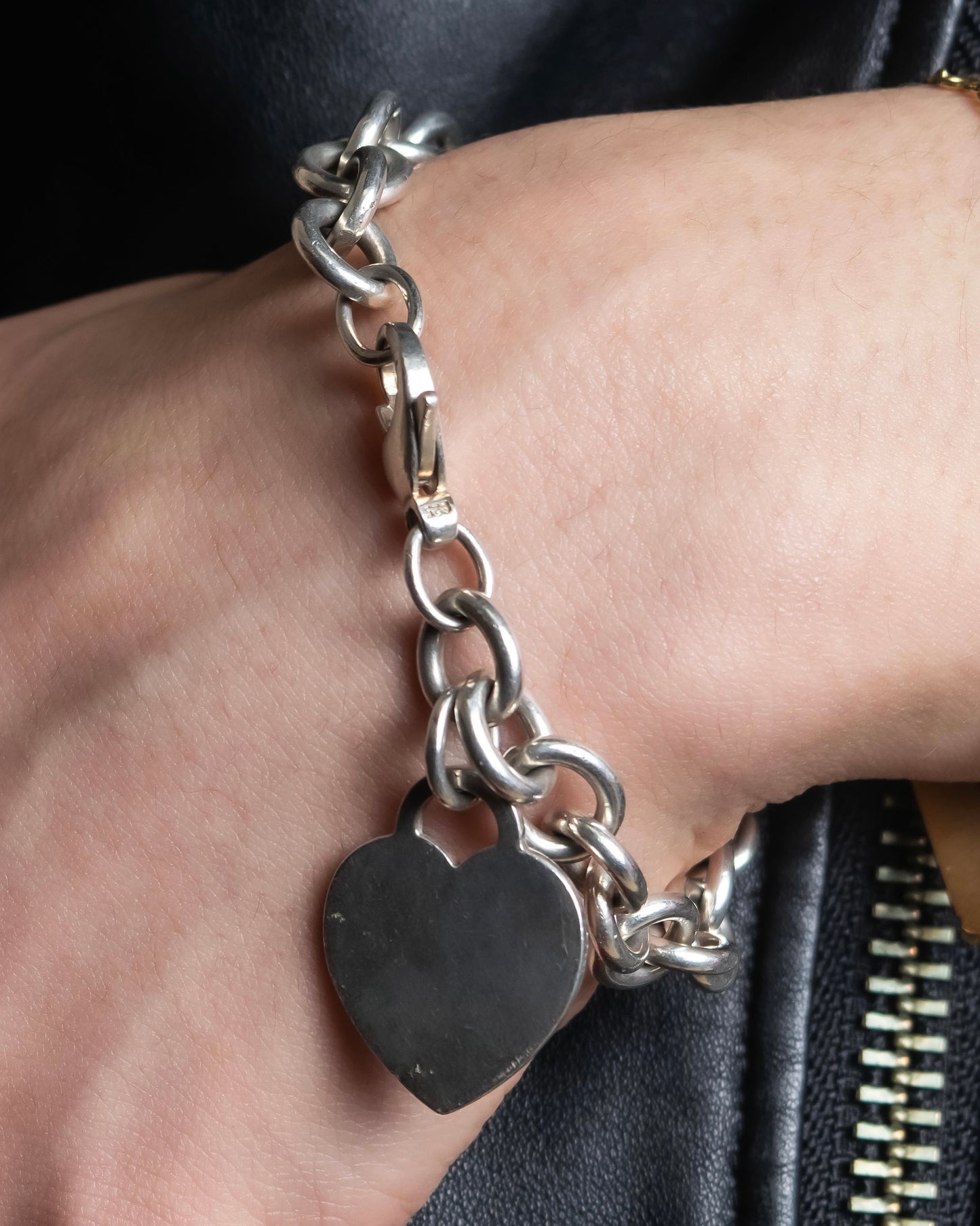 "Tiffany&Co" Heart motif sterling silver chain bracelet