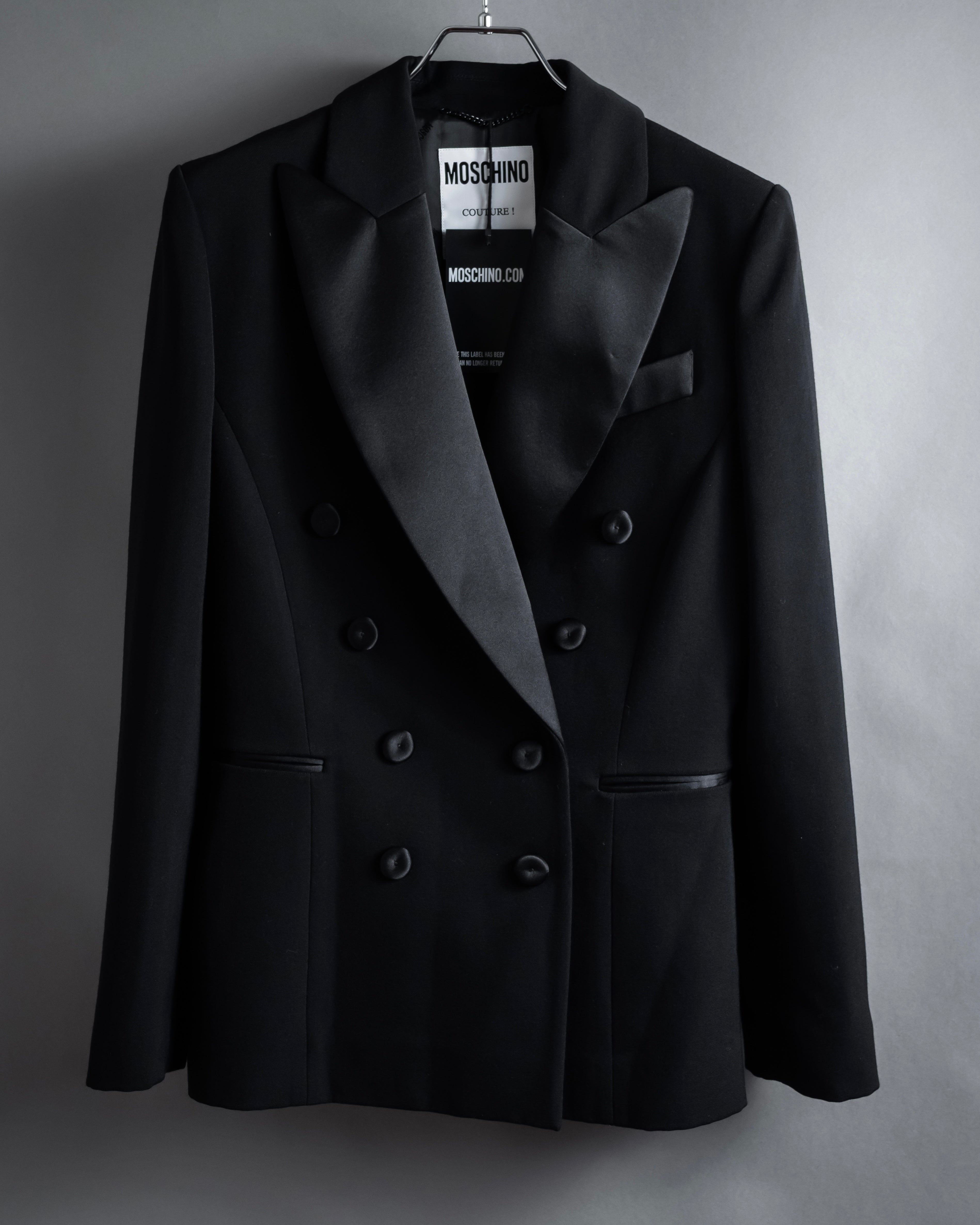 “MOSCHINO” Satin lapel double-breasted tuxedo jacket