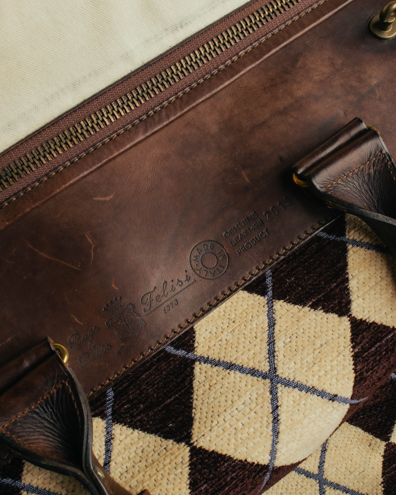 -SPECIAL- "Felisi" Argyle leather trim 2way boston bag