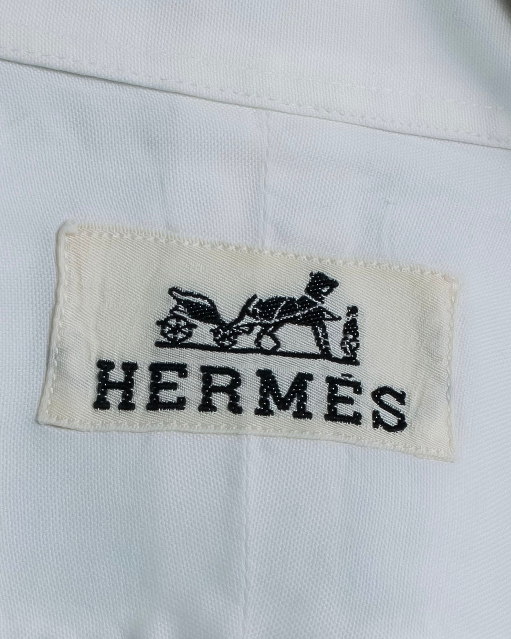 "HERMES" Yoke switching design white cotton shirt