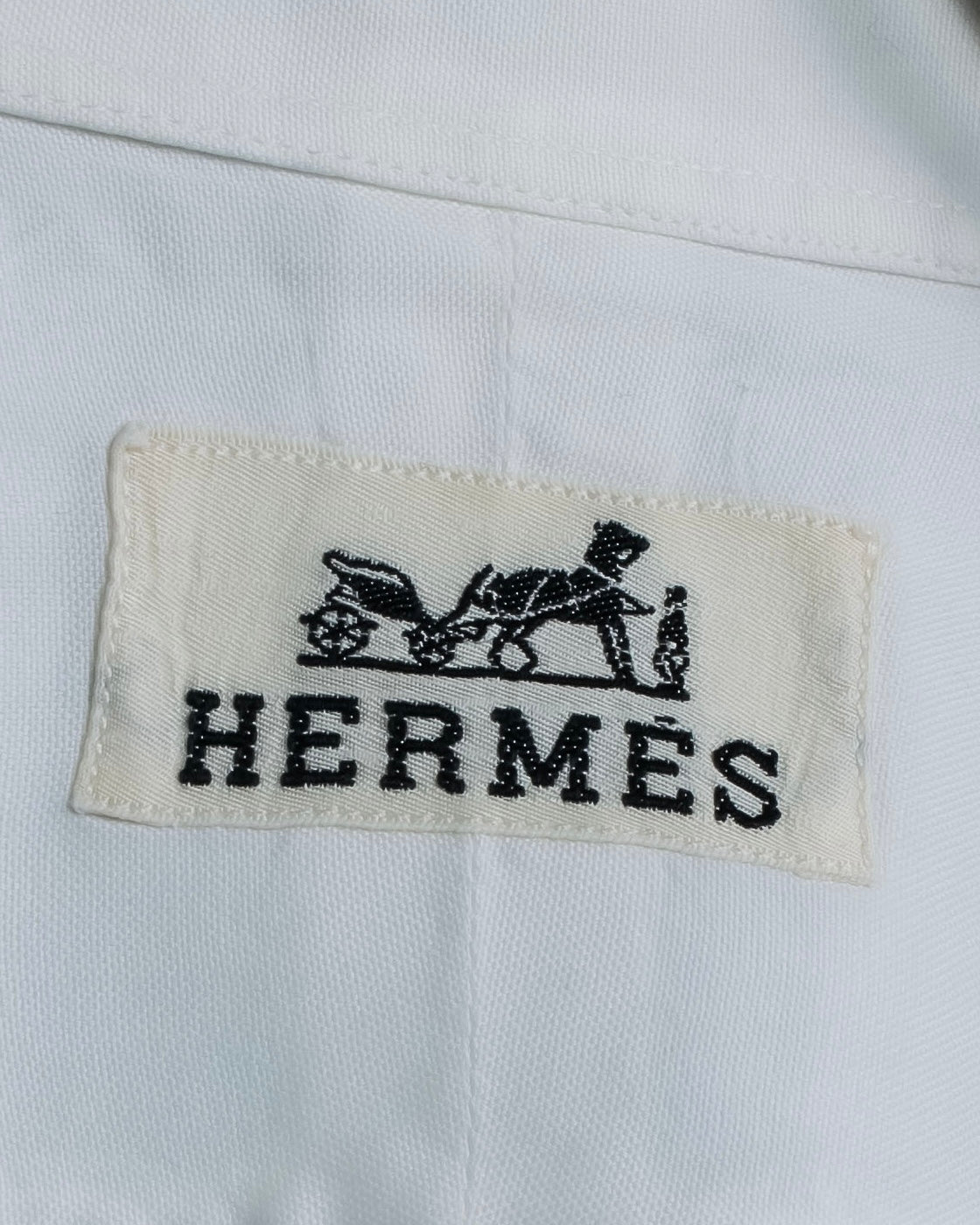 "HERMES" Yoke switching design white cotton shirt