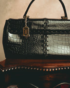 -SPECIAL- “Yves Saint Laurent” 80’s-90’s Crocodile embossed lace-up handbag