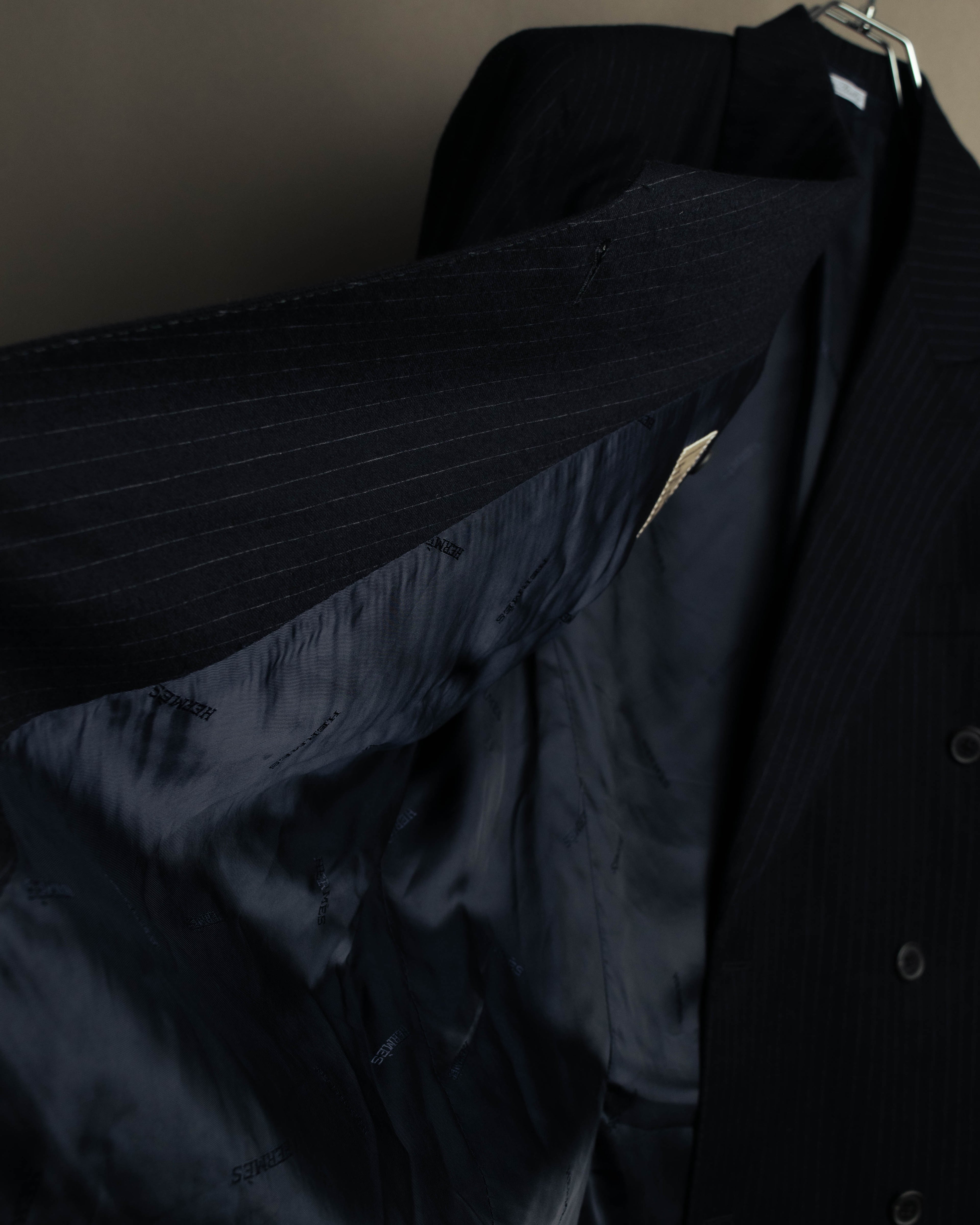 -SPECIAL- “Hermès” 80’s-90’s Super 120’s wool pinstripe double breasted setup