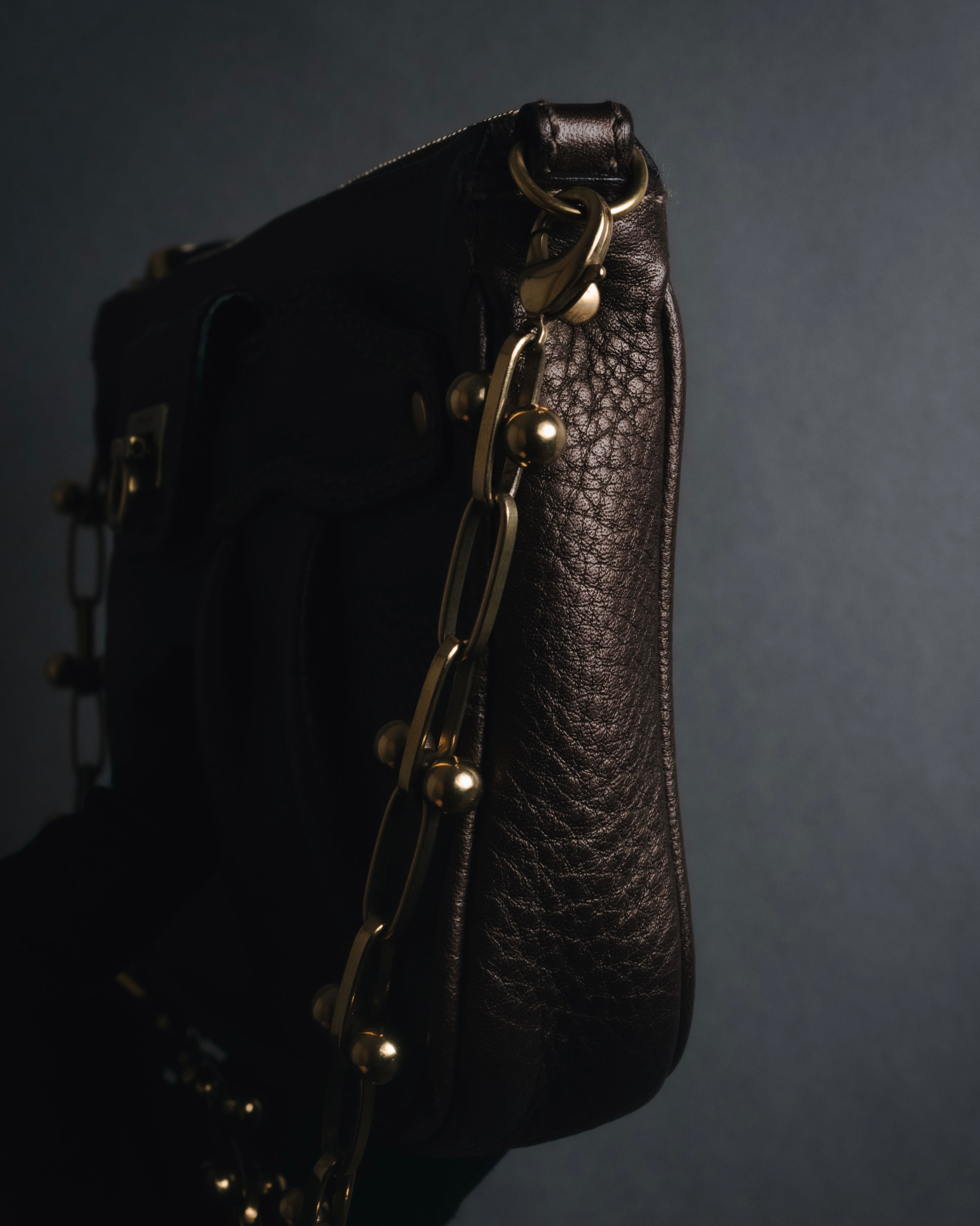 "Salvatore Ferragamo" 2000’s gathered metallic leather ball-link shoulder bag