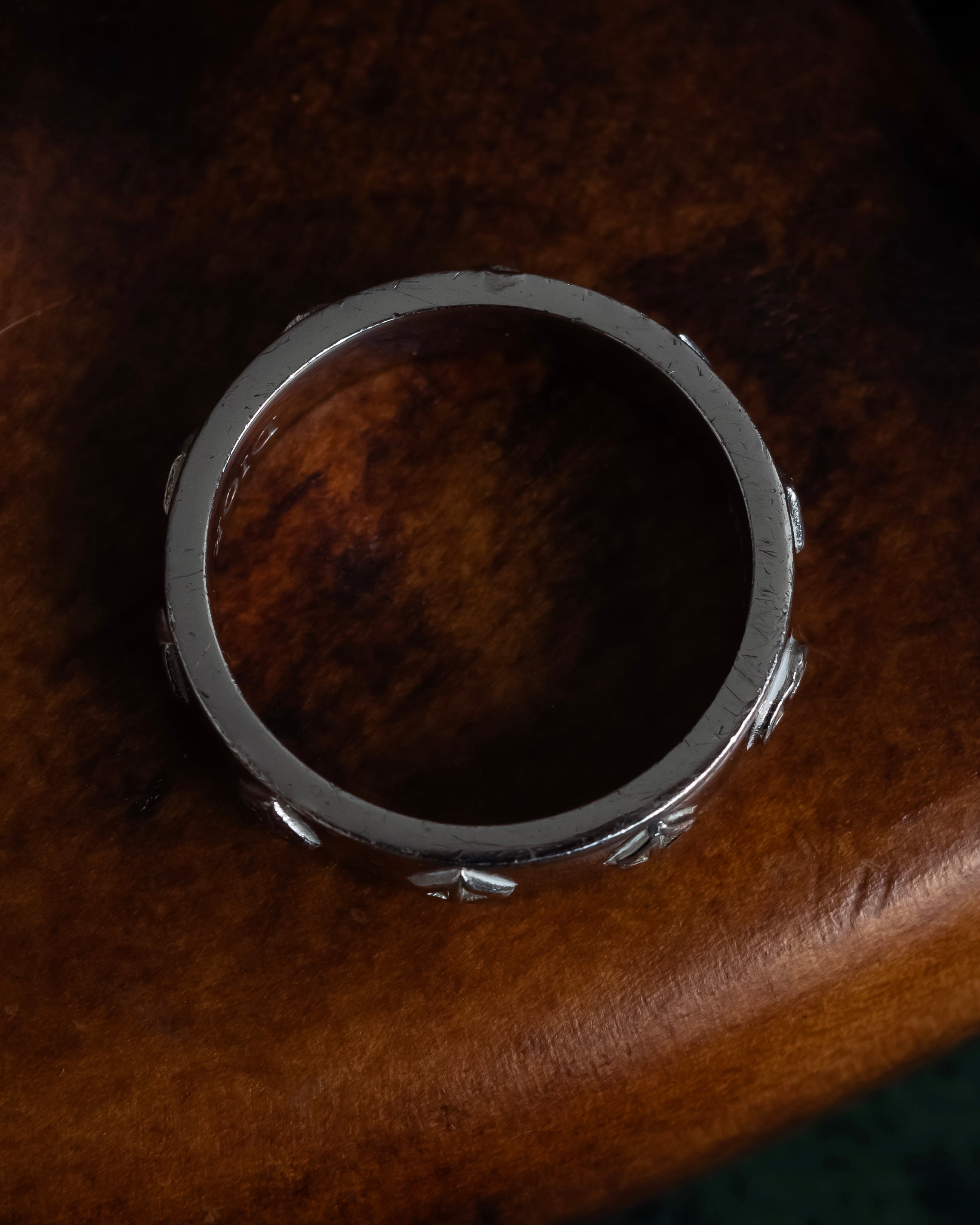 "Christian Dior" CD logo engraved diamond motif silver ring