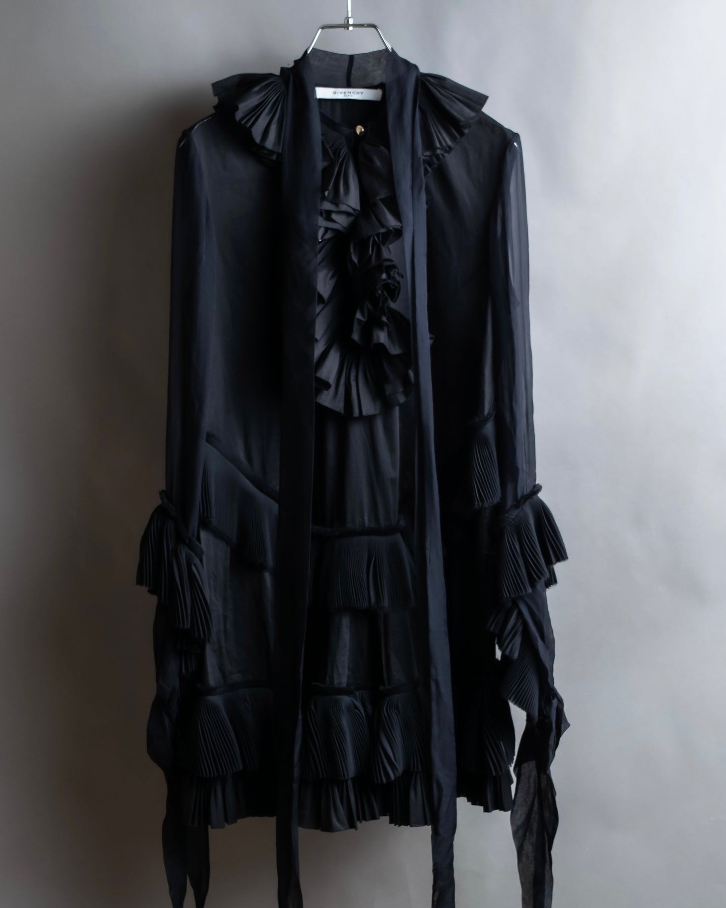 "GIVENCHY" Ribbon frill detail bow tie silk shirt ribbon frill detail