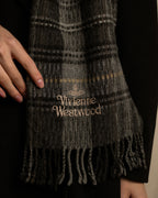 "Vivienne Westwood" Multi-layered check pattern fringe design muffler
