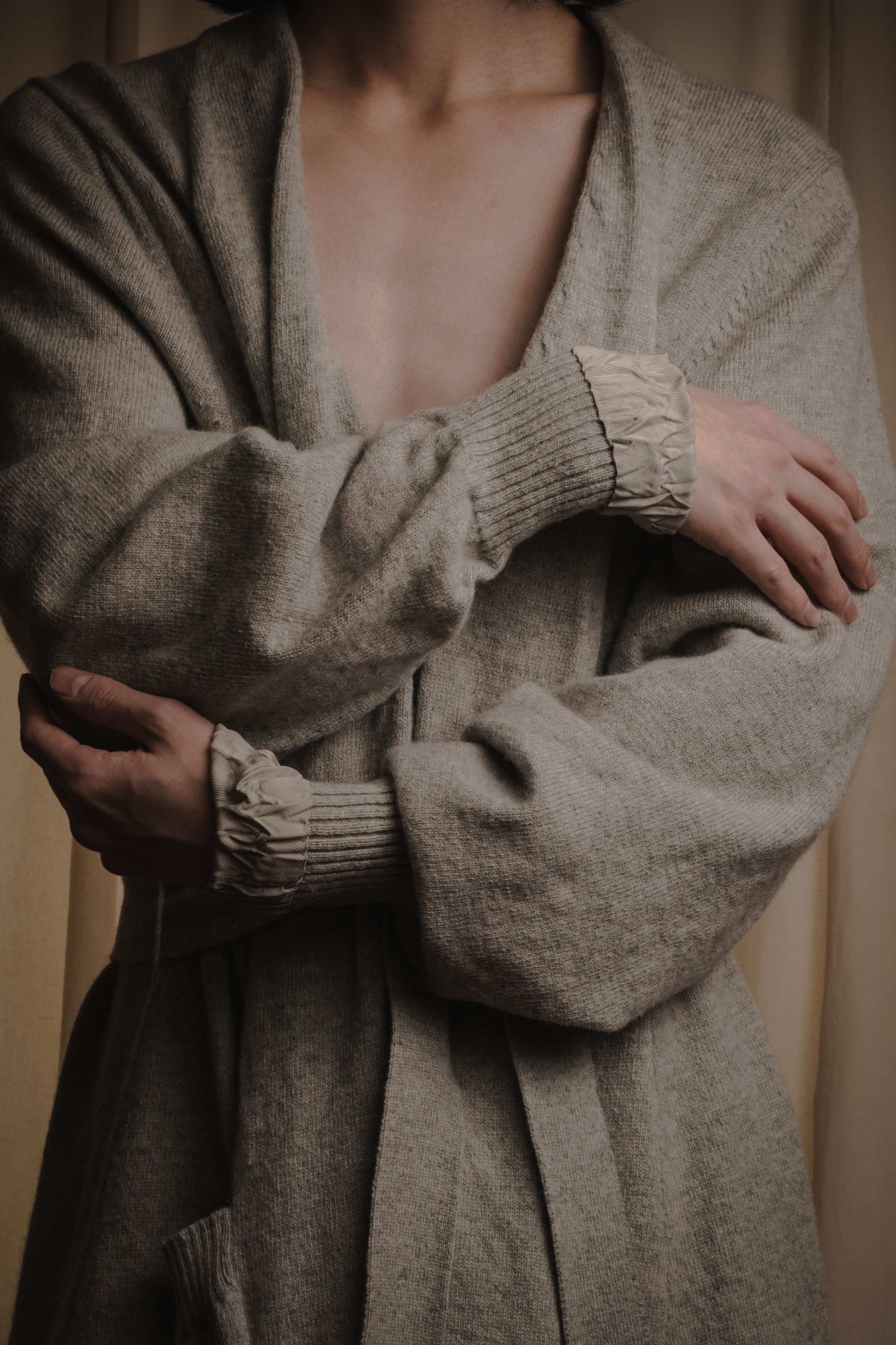 "Maison Margiela" 17AW belted gown knit coat