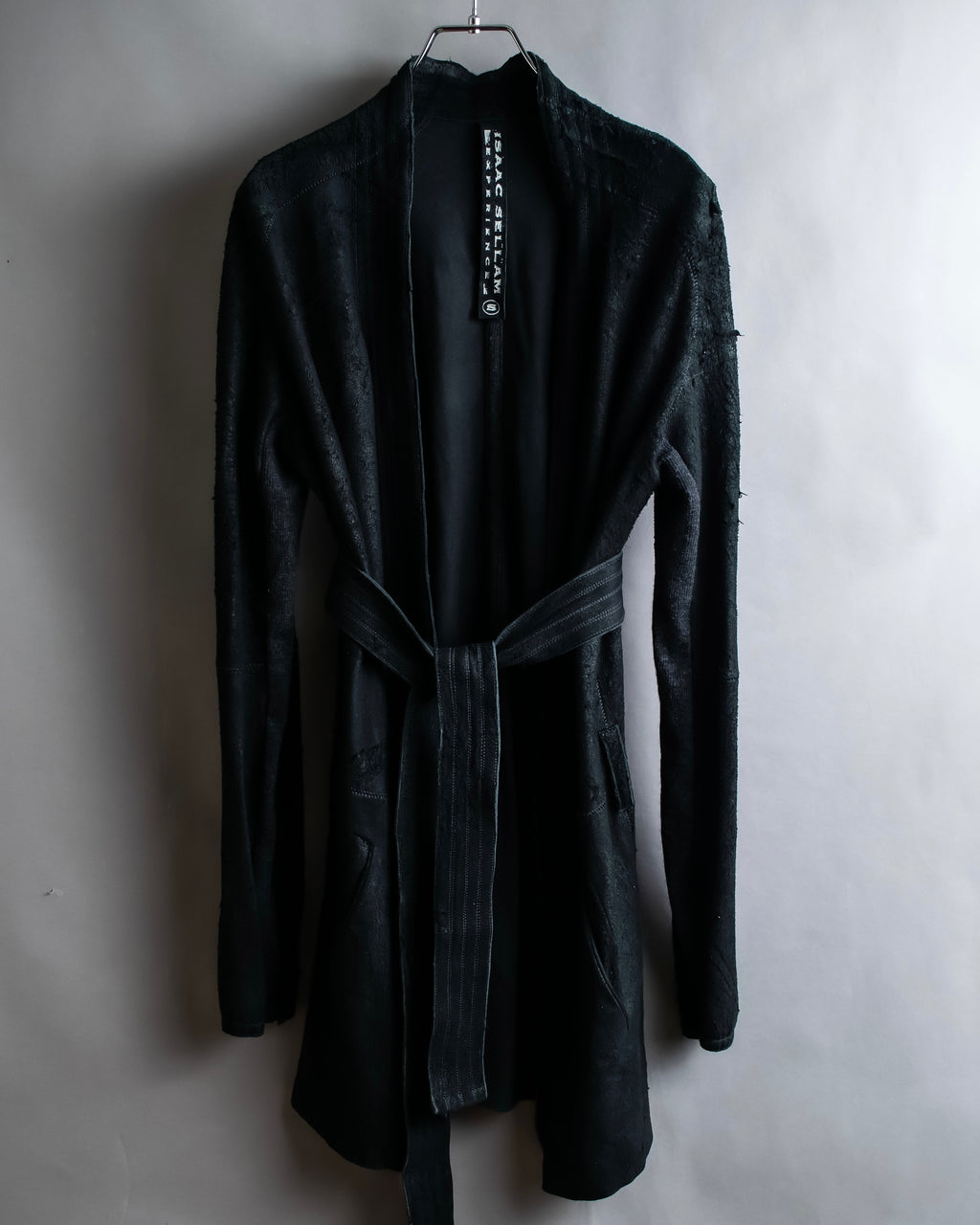 "ISAAC SELLAM" Cut-off design belted leather jacket