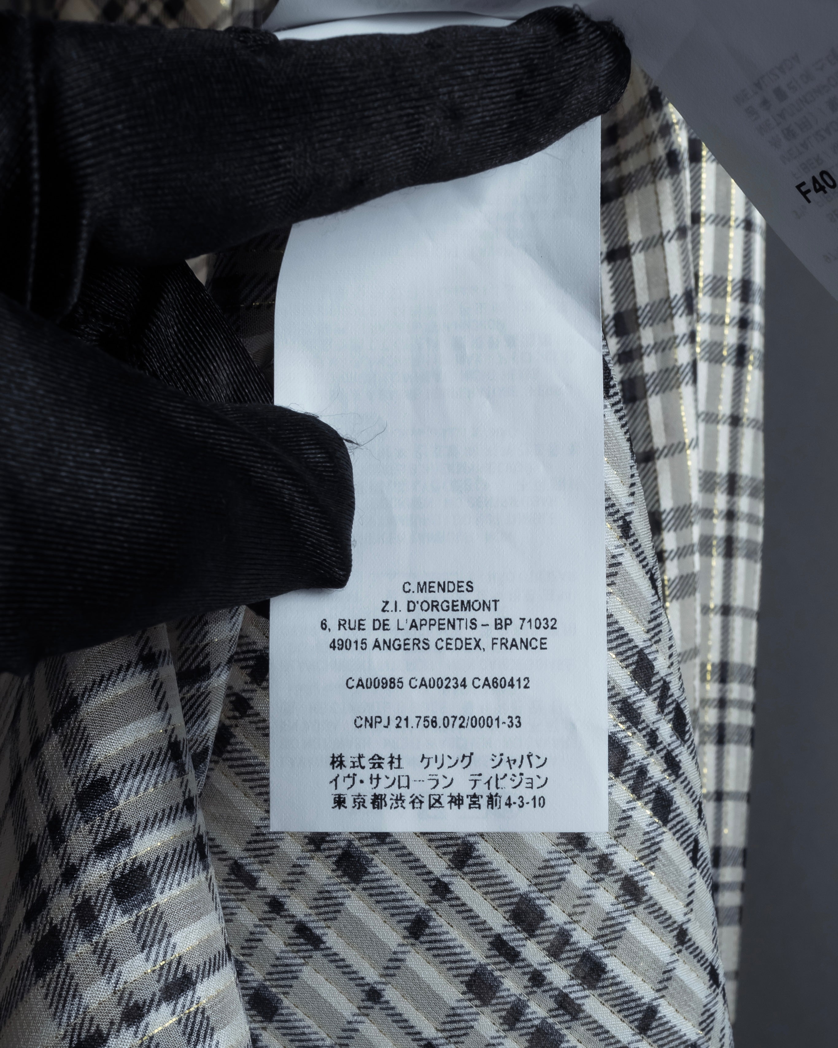 "Saint Laurent" Lame check pattern bow tie shirt