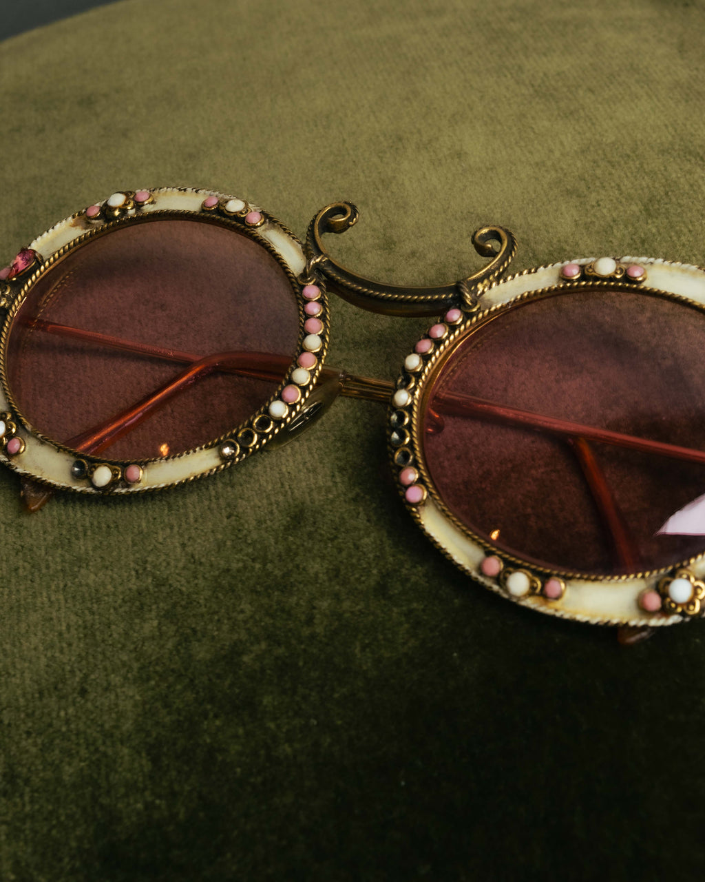 "Christian Dior" 70's-80's Vintage ornate jewel-embellished round sunglasses