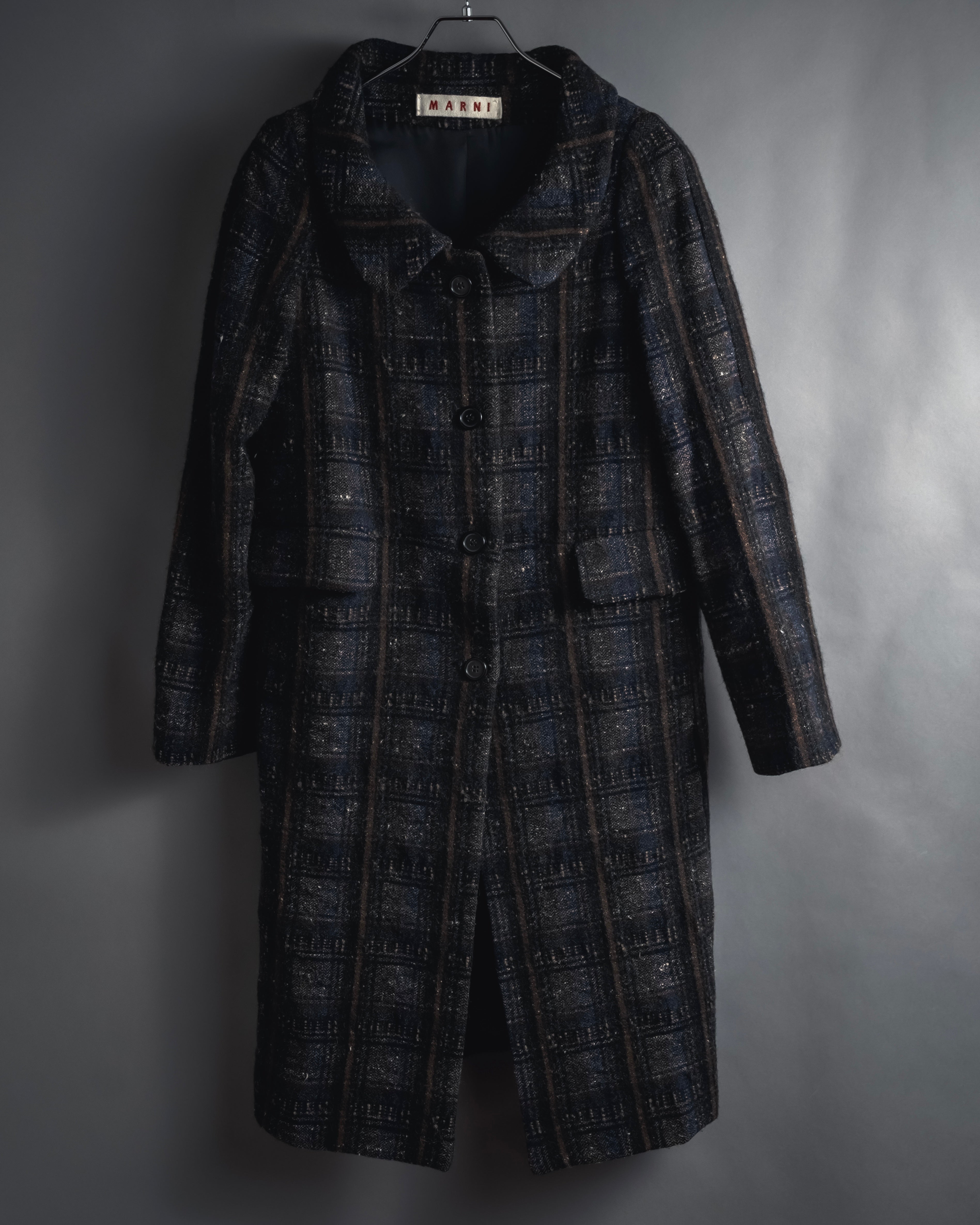 "MARNI" 90’s-00’s Textured plaid wool blend coat