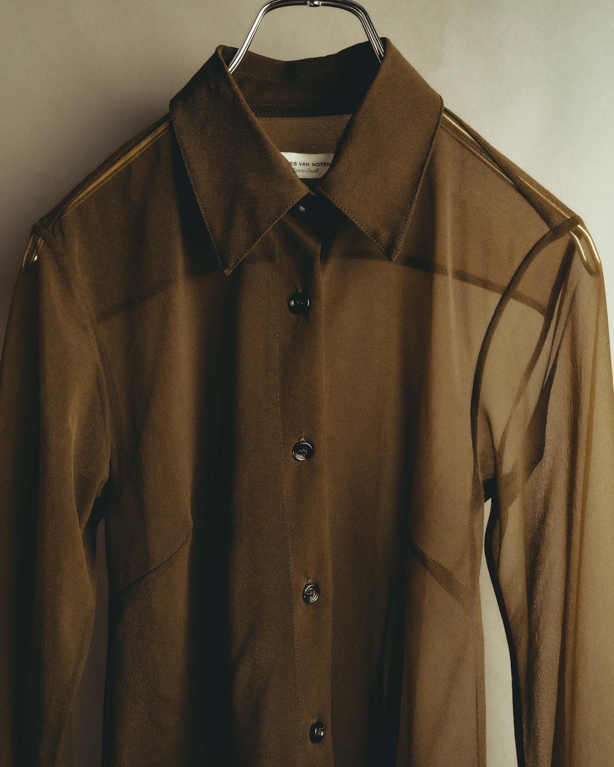 -SPECIAL- “Dries Van Noten” 20’s Sheer brown tailored long sleeve shirt
