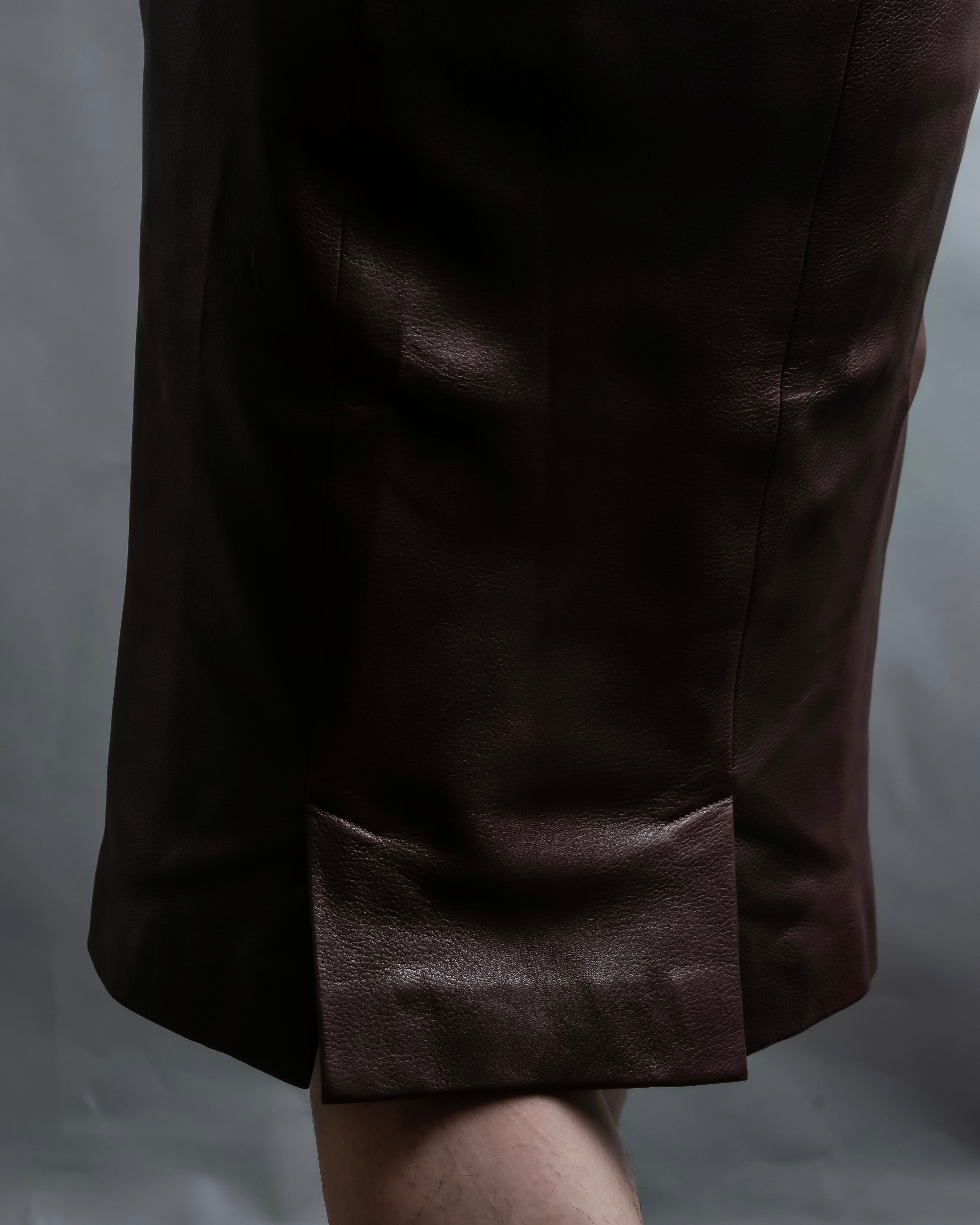 "Hermes by Gaultier" Round Pocket Wine Red Leather Skirt