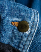 "Vintage gathered sleeve design denim long coat"