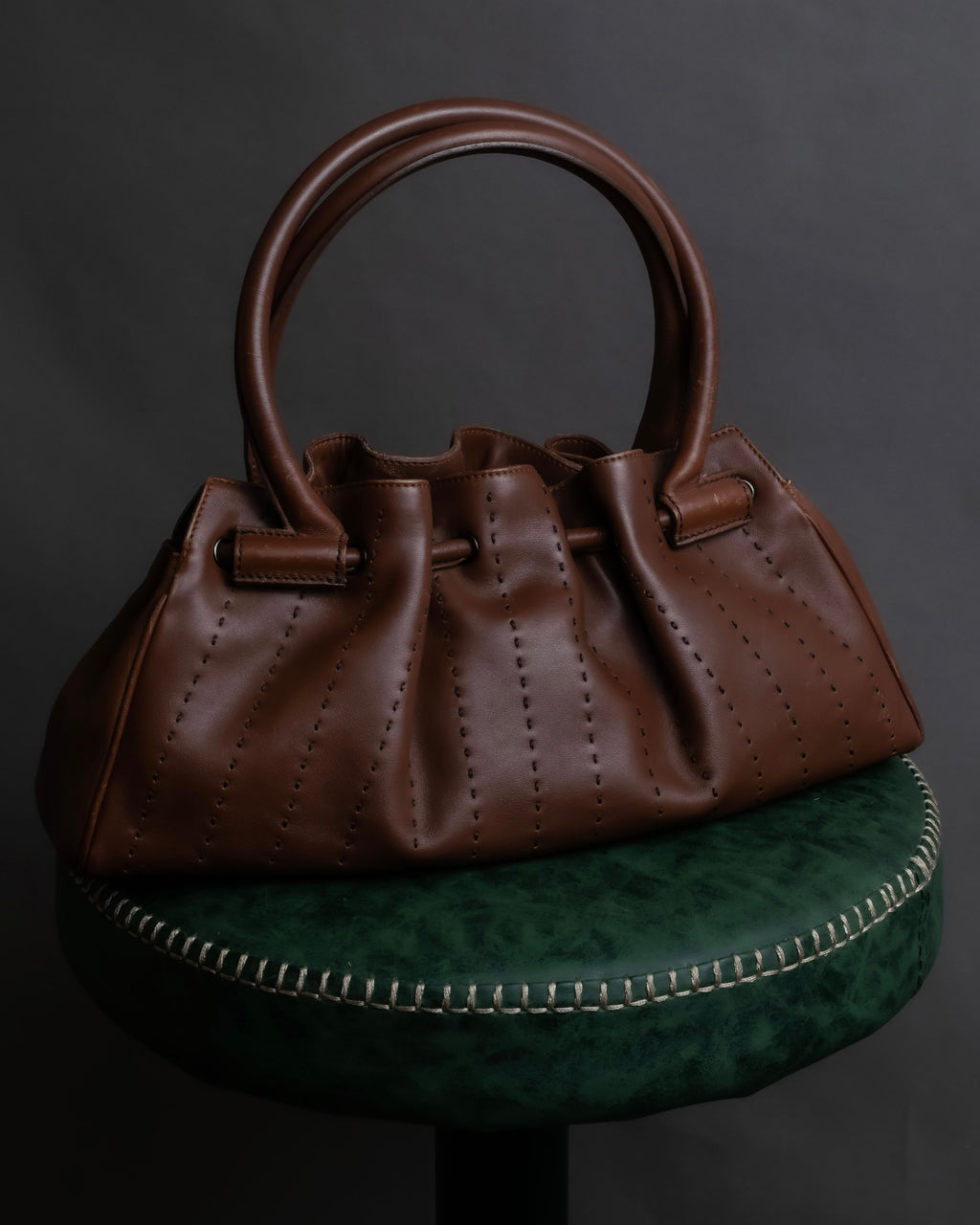 "Salvatore Ferragamo" Gathered stitch work design leather hand bag