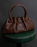 "Salvatore Ferragamo" Gathered stitch work design leather hand bag