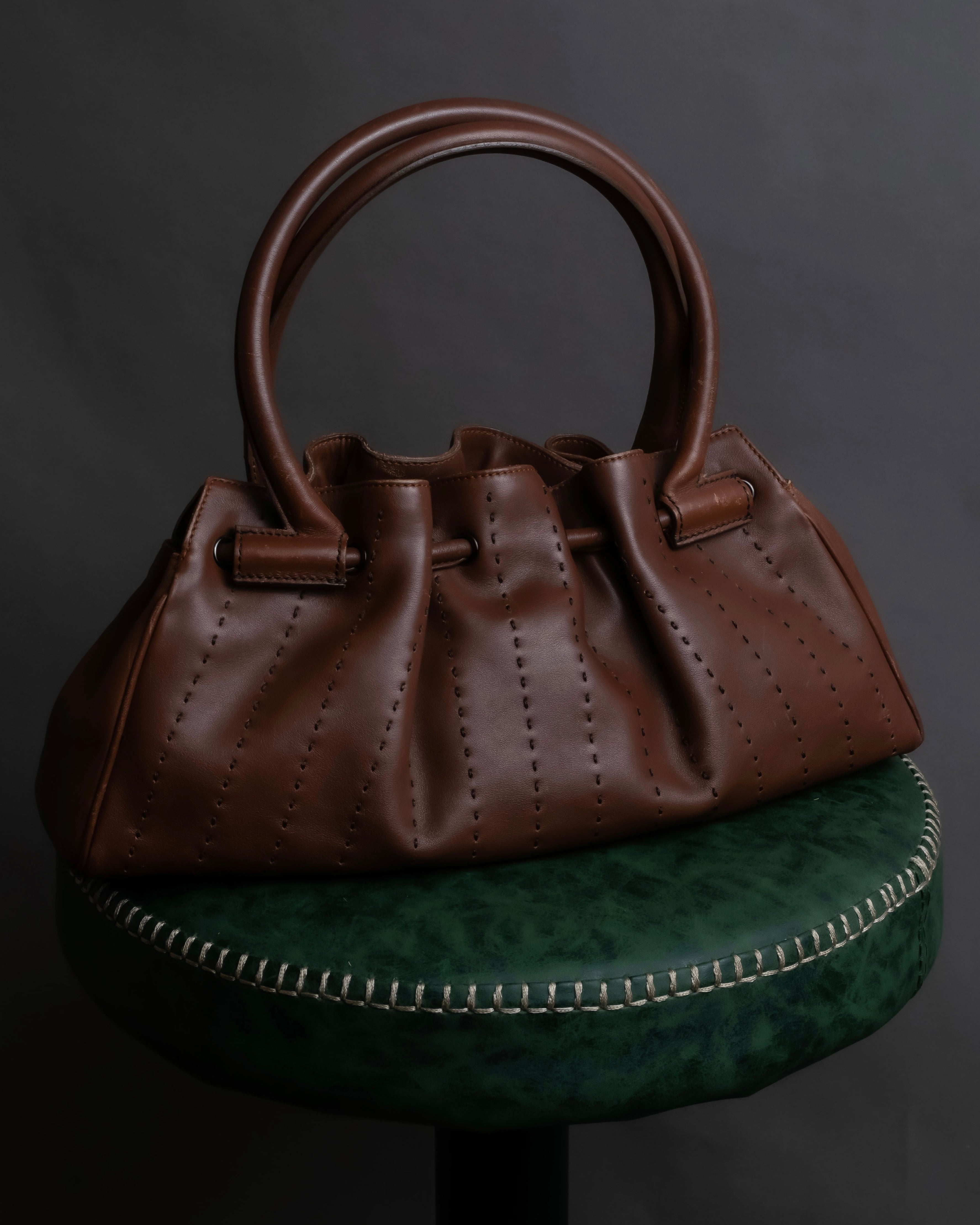 "Salvatore Ferragamo" Gathered stitch work design leather hand bag