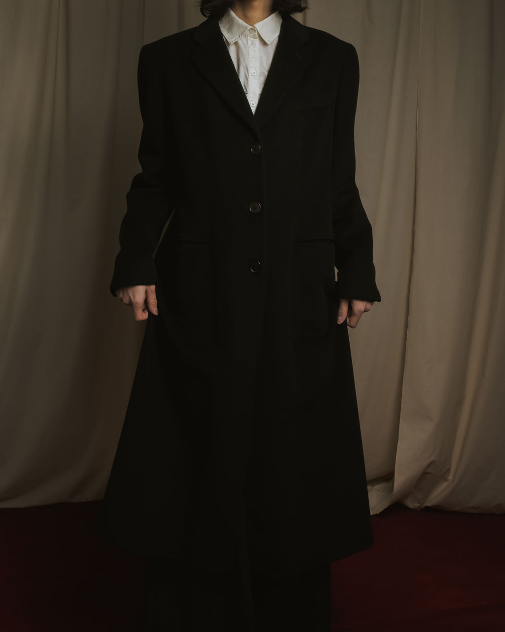 "GIORGIO ARMANI" 90’s Minimalist draped maxi long coat